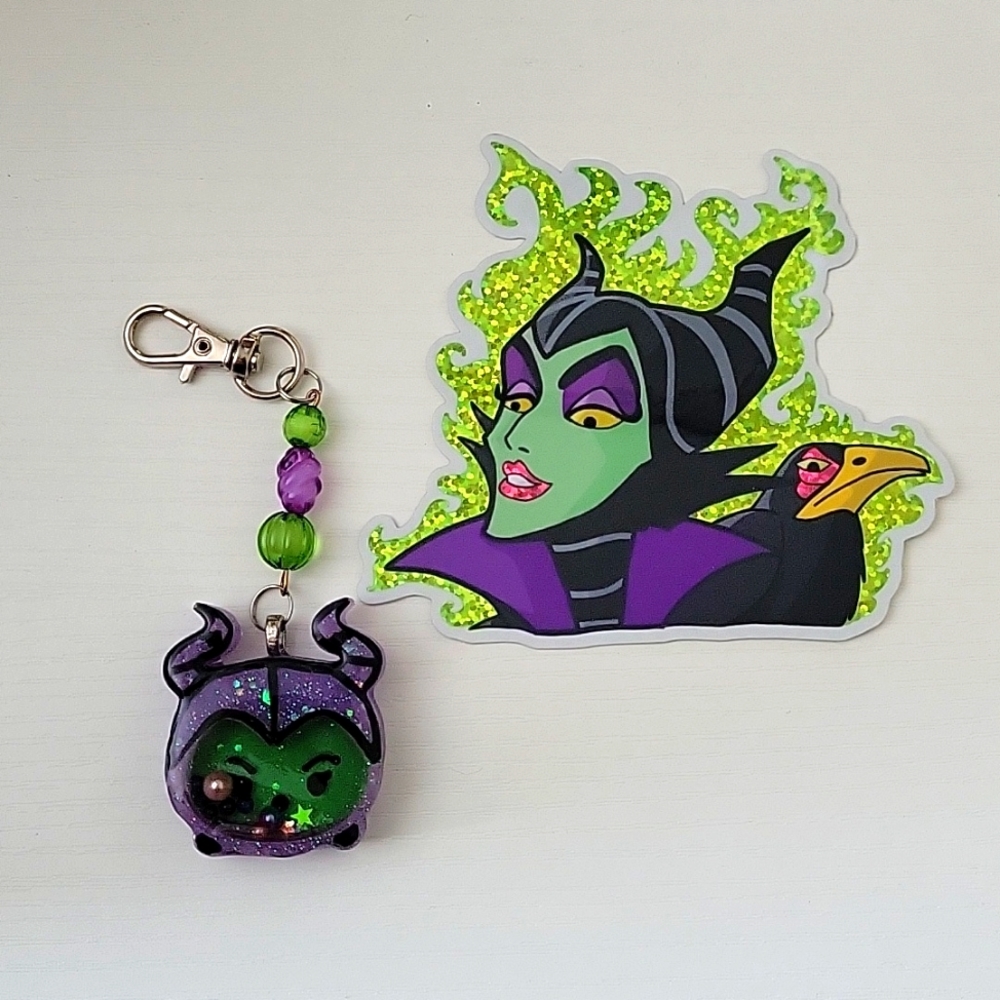 NWOT Bundle of 2 Maleficent key chain and large sticker